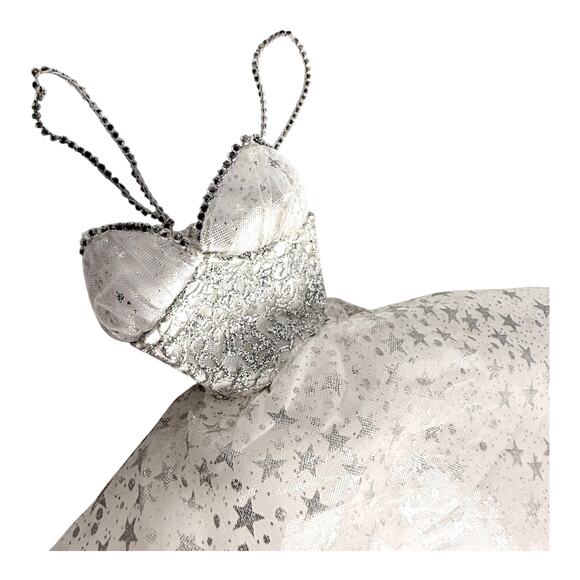 Barbie Doll Silver Star Dress Holiday 2001 Gown White Beaded Straps Tag Party - Picture 2 of 5